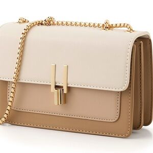 Elegant Cream and Tan Chain Shoulder Bag